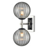 Polished Nickel & Matt Black Dual Wall Light With Smoked Ribbed Glass  IP 44 - 30 cm