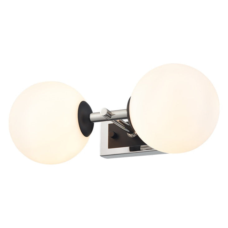 Polished Nickel & Matt Black Dual Wall Light With Opal Glass IP 44 - 30 cm