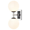 Polished Nickel & Matt Black Dual Wall Light With Opal Glass IP 44 - 30 cm