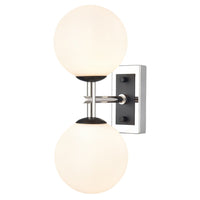 Polished Nickel & Matt Black Dual Wall Light With Opal Glass IP 44 - 30 cm