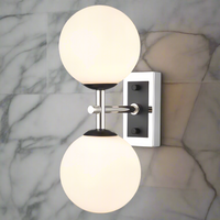 Polished Nickel & Matt Black Dual Wall Light With Opal Glass IP 44 - 30 cm