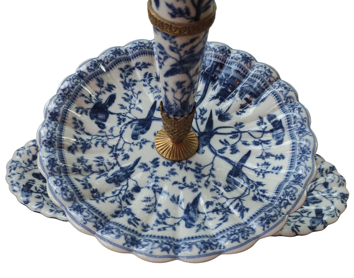 blue &amp; white porcelain tiered centrepiece stand