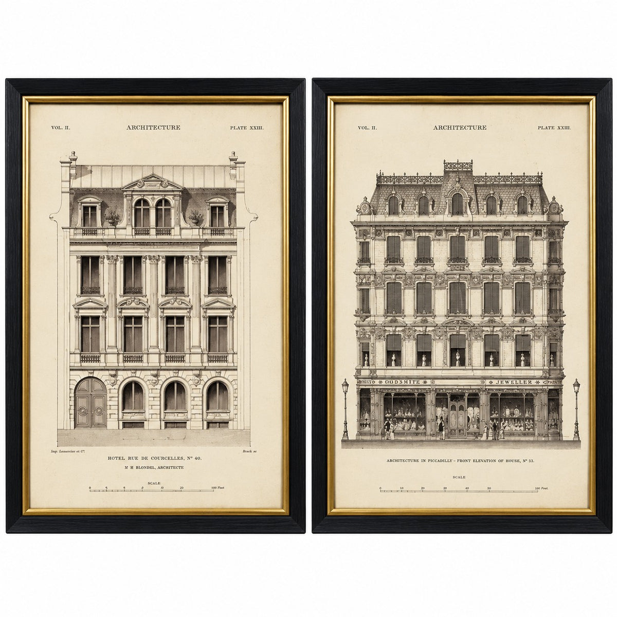 Framed Architectural Prints - Set of Two