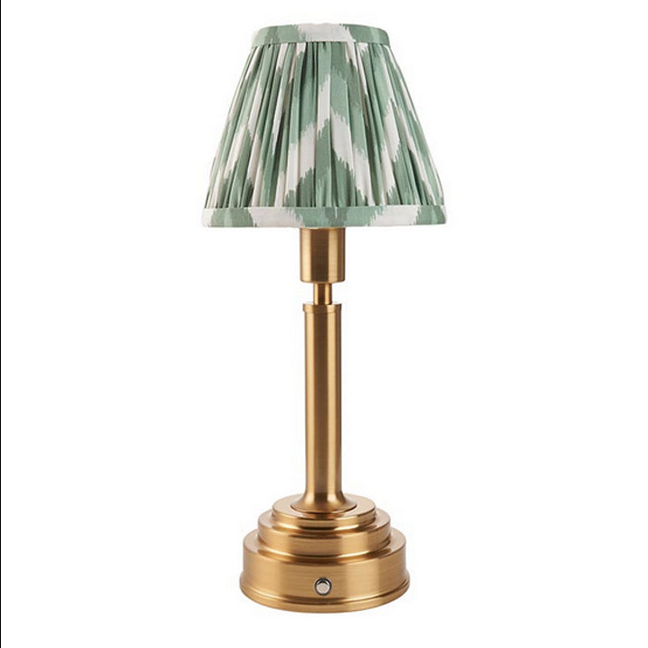 Brushed gold, rechargeable table lamp with a USB port. This portable, rechargeable 3 stage touch dimmer table lamp