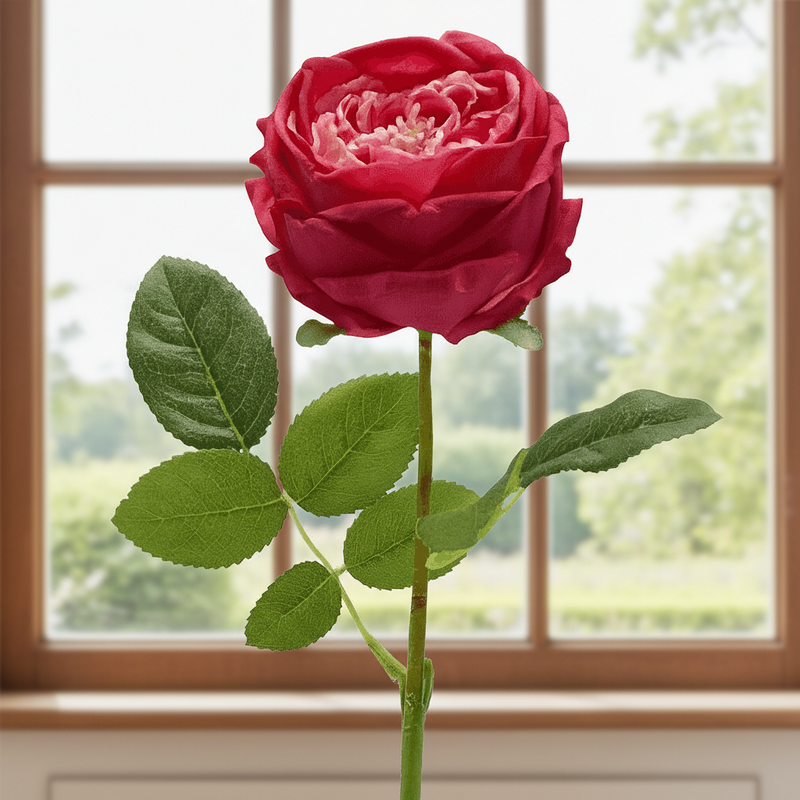 Real Feel Faux Red Rose Stem - Lifelike Floral Decor