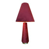 A stunning red velvet lamp and shade, an unusual but very tactile lamp made entirely of red velvet fabric.&nbsp; Perfect bedside lamp, the conical shade is placed onto an inverted conical base connected by an antique brass rod and antique brass base. The perfect way to add colour to a room, a pair of these vibrant lamps will create a warm glow to any interior.