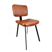 This ribbed dark leather dining chair hand is hand selected by Decorexi for it's vintage industrial style to service your dining or desk space at a totally affordable price.&nbsp;


Made from real leather, this dining or desk chair will transform your seating experience.&nbsp; Contemporary, slim iron legs make this a perfect fit for tables where you don't want the chair to over-dominate.