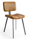 Real leather ribbed dining chair with metal frame