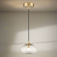 Brass & Ribbed Glass Pendant Light 14 cm