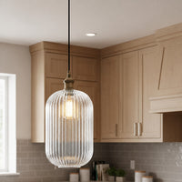 Tall Ribbed Glass Pendant