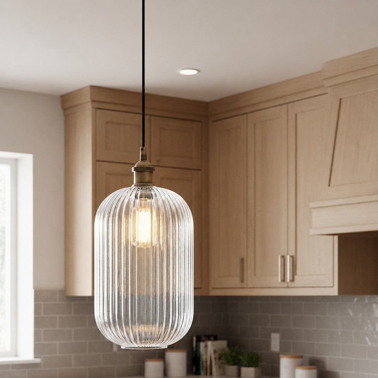 Tall Ribbed Glass Pendant