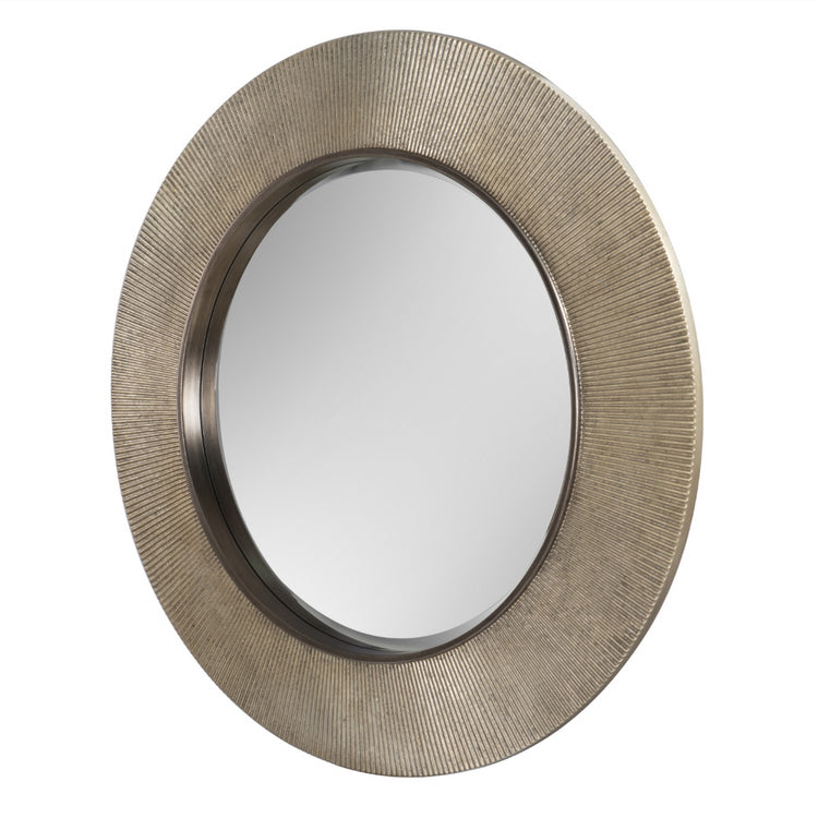 A really luxurious mirror, with a soft brushed finish. The gunmetal colour just adds to the really high end look.&nbsp; This finish on this mirror is very high end and would add glamour and sophistication to any interior. Above a fireplace in a living room, over a console table in an entryway, any room will only be enhanced by the addition of this mirror.