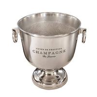 Smaller round, ring handles champagne cooler against a white background. 
