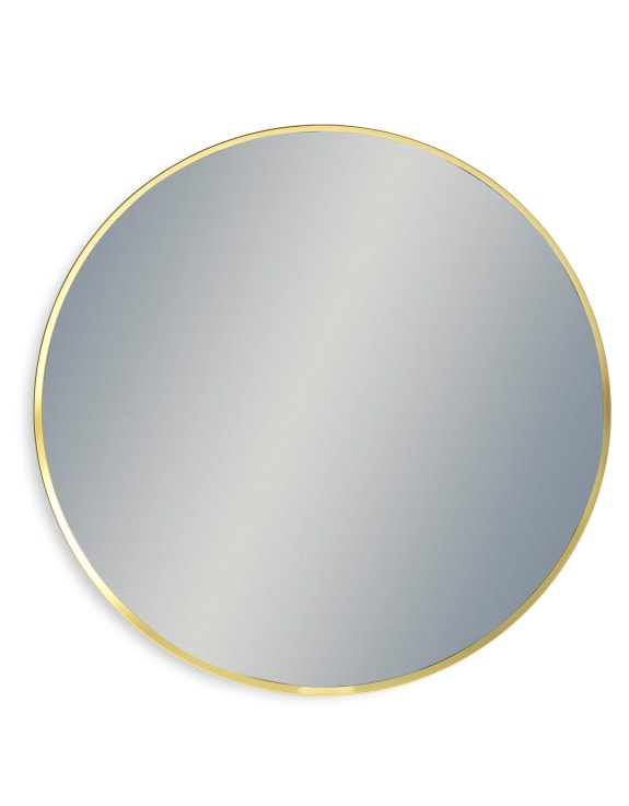 Totally simple, 100 cm circular mirror with a thin, pale gold metal frame.&nbsp; Minimal frame and a lot of glass to add depth and light to your space.   W: 100 cm&nbsp;