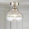 Satin Nickel & Ribbed Glass Flush Ceiling Light - 19 cm