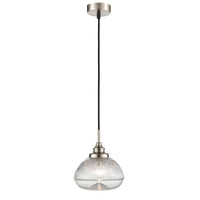 Satin Nickel & Ribbed Glass Pendant Light