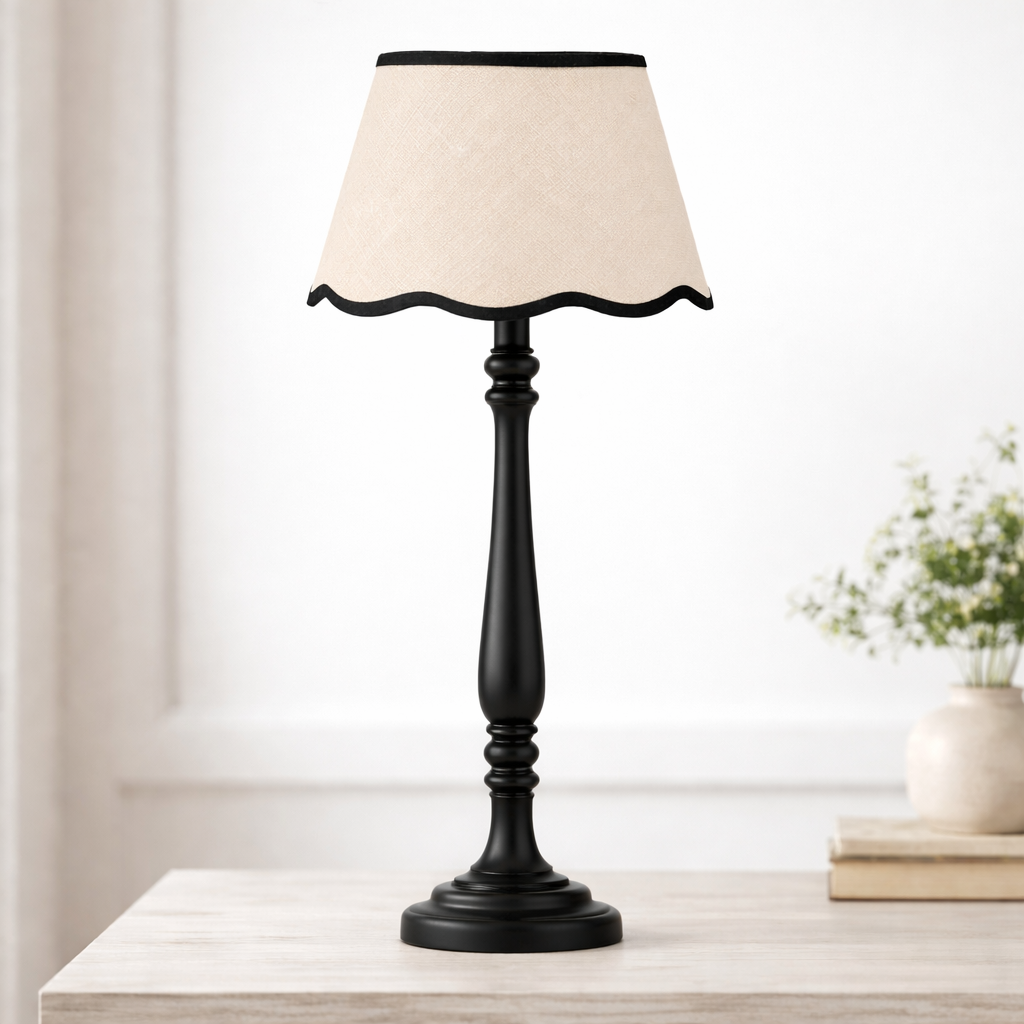 Cream Tapered Lamp Shade with Black Scalloped Rim