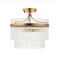 Semi Flush Glass Rods & Antique Brass Ceiling Light