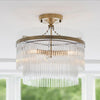 Semi Flush Glass Rods & Antique Brass Ceiling Light