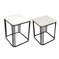 Set Of Two Black Metal Side Tables With Marble Top - 52 cm