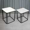 Set Of Two Black Metal Side Tables With Marble Top - 52 cm