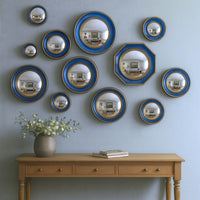 Set of 12 Assorted Blue & Gold Framed Convex Mirrors