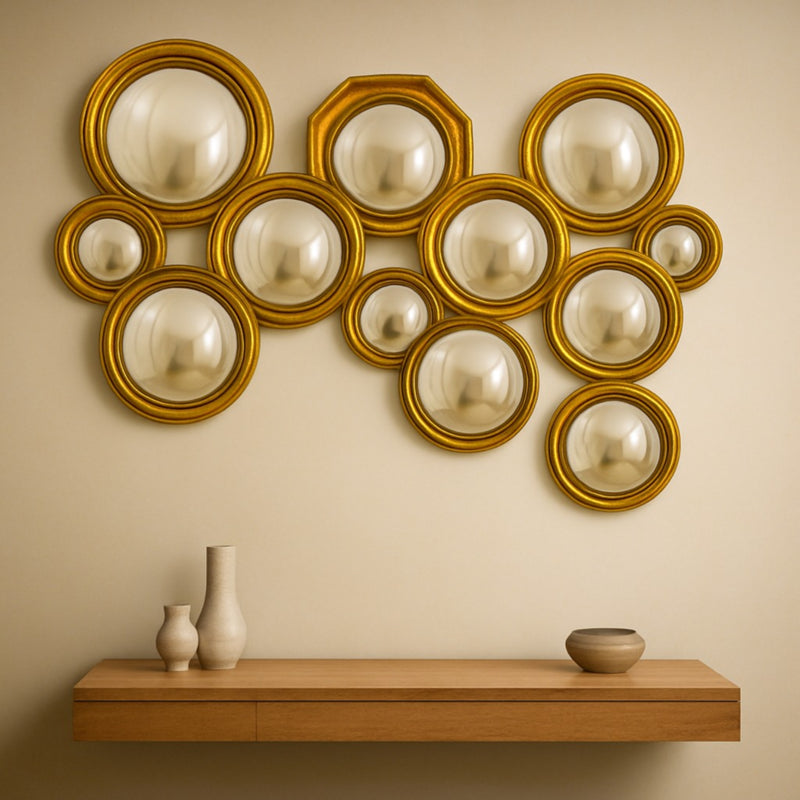 Set of 12 Assorted Gold Framed Convex Mirrors