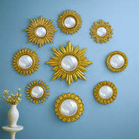 Set of 9 Assorted Convex Mirrors Sun Shapes Gold
