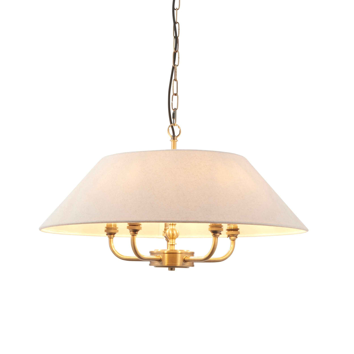 Classic shaded brushed gilt chandelier with 5 lights
