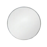 A decorative silver metal circular mirror with a bamboo frame, 