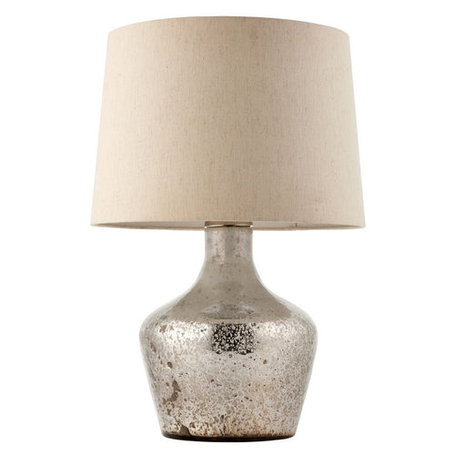 A stunning lamp base featuring a silver hammered design with a linen shade. A fabulous look for a hall console table or lounge sideboard. H: 66 cm W: 41 cm D: 41 cm Requires 1x E27 Edison screw bulb. Bulbs are not included with this product. 