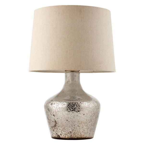 A stunning lamp base featuring a silver hammered design with a linen shade. A fabulous look for a hall console table or lounge sideboard. H: 66 cm W: 41 cm D: 41 cm Requires 1x E27 Edison screw bulb. Bulbs are not included with this product. 