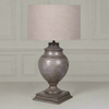 Silver coloured mango wood table lamp and shade.&nbsp; A large wooden, urn shaped lamp with linen coloured shade.&nbsp; A classic shaped lamp in a silvery grey colour, perfect in a contemporary or classic setting.&nbsp; A country house lamp that would suit an urban setting.