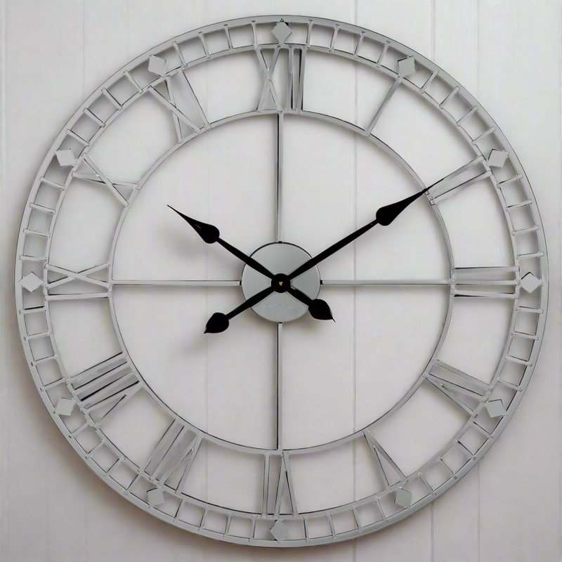 Silver Skeleton Clock 80 cm