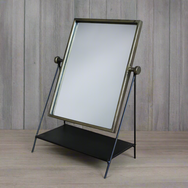 A small cheval mirror, the perfect size for a bedroom with an industrial touch.