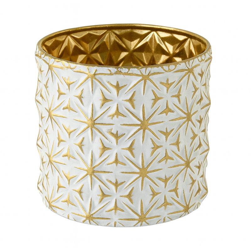 Small White & Gilt Festive Metal Container