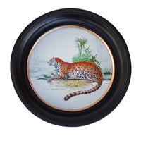 38cm medium round leopard print wall art with a vintage animal design in a classic black and gilt frame. Perfect for stylish home decor.