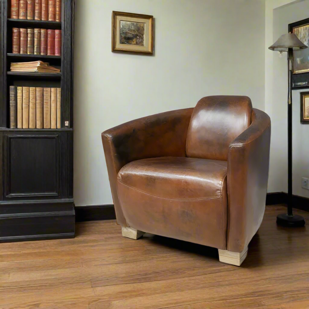 Small Leather Club Chair Brown Leather Chair Salon Chair