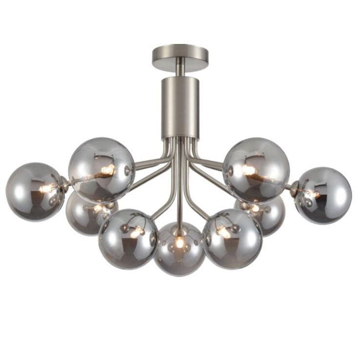 Smoked Glass Globe 9 Ball Light - Satin Nickel