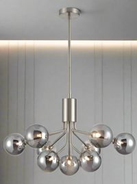 Smoked Glass Globe 9 Ball Light - Satin Nickel