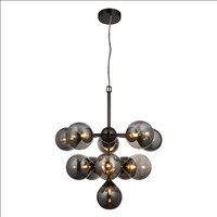 The scale of this 11 ball light makes a huge statement in any room, the matt metalwork and the smoked glass on the globe lights add sophistication and glamour.