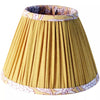 Yellow cotton tapered lamp shade with pleated design and floral trim, ideal for vintage table lamps in home lighting décor.