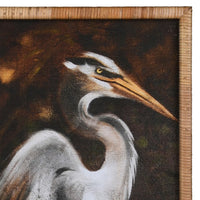A pair of large, dramatic, stork prints, set in a narrow, pale rattan frame these prints are oversize and although they are sold as a pair , they can be hung separately.&nbsp; The colours are dark and autumnal allowing the light plumage of the birds to come to the fore.&nbsp; The wooden frame adds a rustic feel to the prints, they would look great in a hall, living room on the stairs or anywhere you need a splash of colour and interest, these large prints will work their magic.&nbsp;&nbsp;