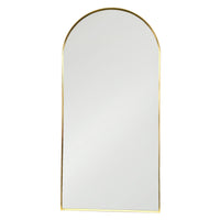 Gold arched mirror with a slimline profile.  Contemporary, sleek, minimalist mirror.  
