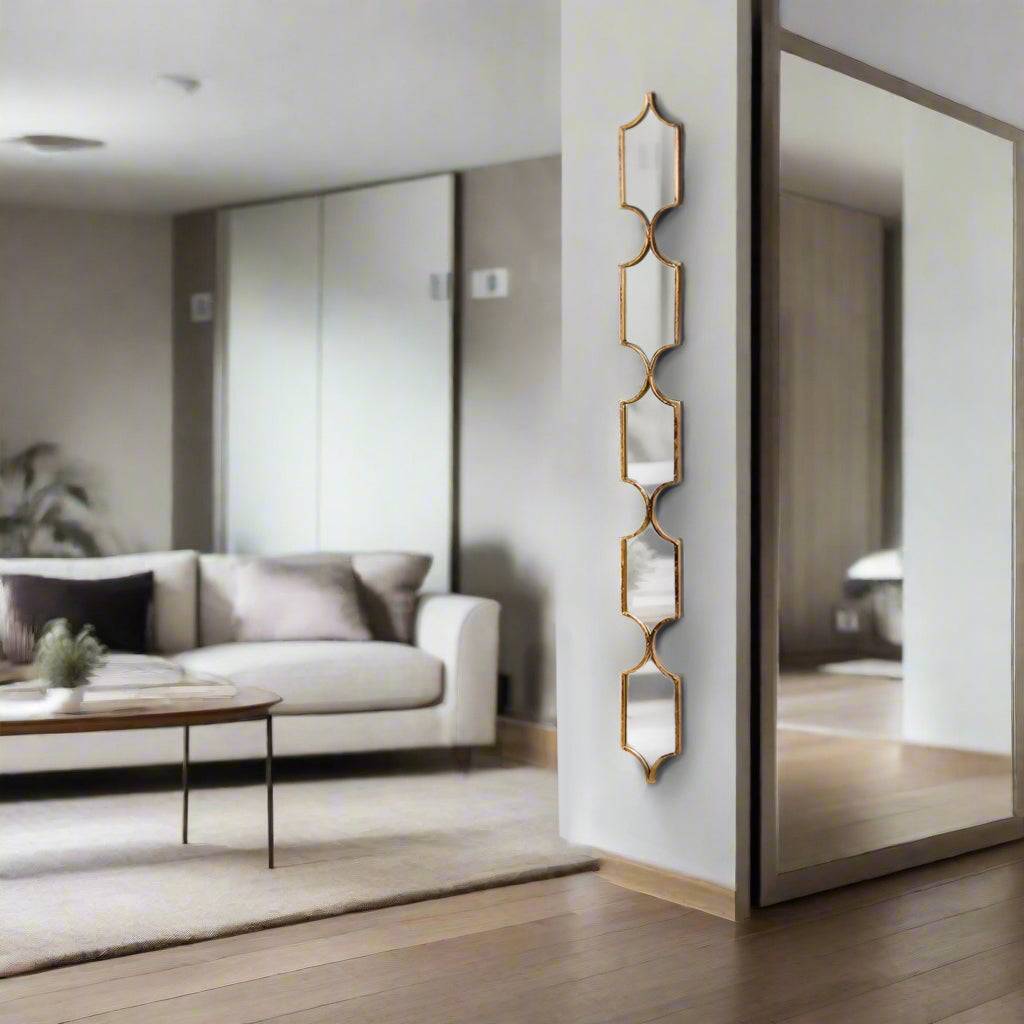 A very tall and narrow mirror perfect for any space in need of glamour in a living room