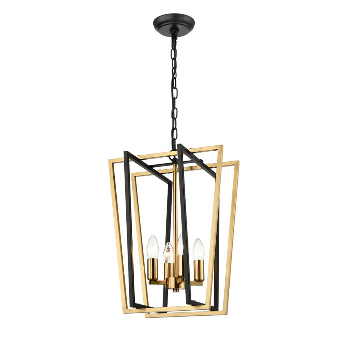 Great combination of black and aged brass lift this 4&nbsp; light fitting into another sphere - industrial yet glamorous. A modern take on the traditional lantern, perfect in a hall or living room.