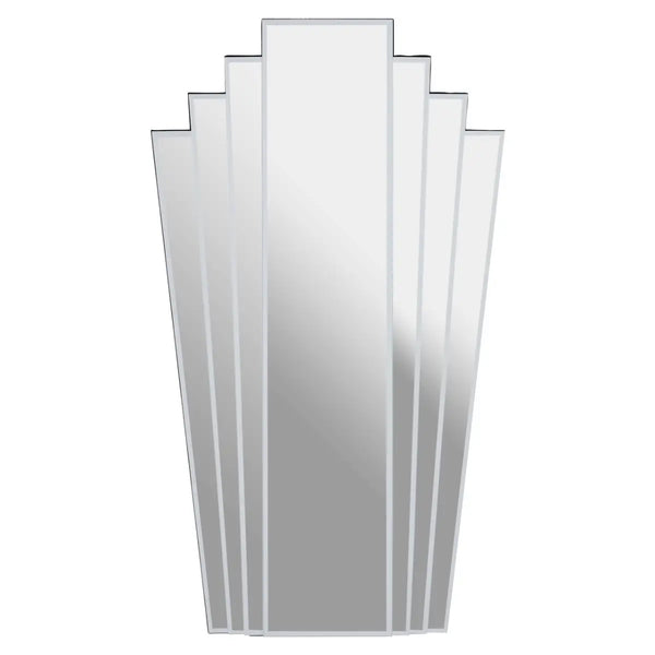 Tall, typically 'art deco' style mirror, with a fan decoration. Great, easy mirror for dressing room, hall, bedroom anywhere !  A really stylish addition to your interior adding light and space.  H: 100 cm W: 57 cm