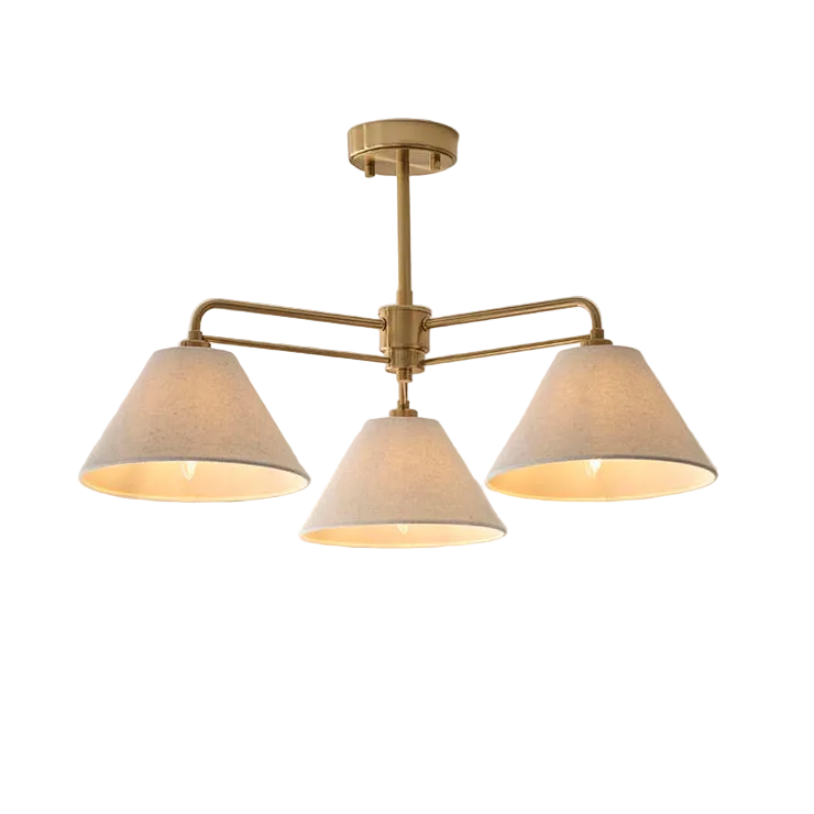 Three Light Brass Linear Pendant with Linen Shades