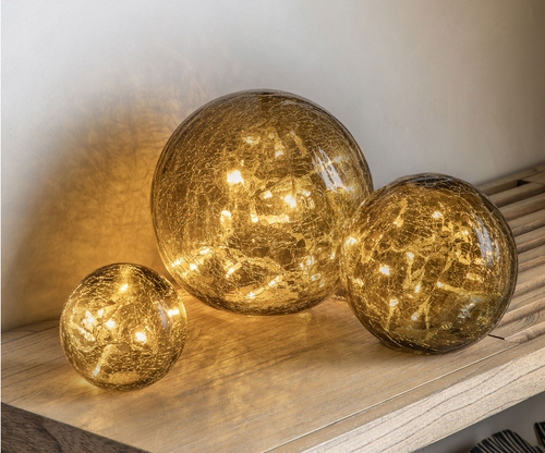 Set Of 3 Lighting Balls in - Tinted Crackle Glass