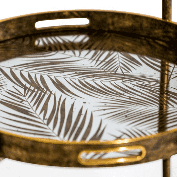 Gilt drinks trolley with mirrored tray and palm leaf design